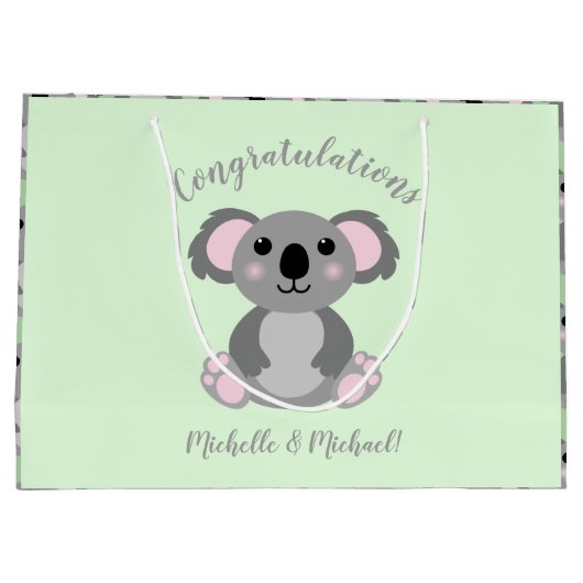 Koala Beer Baby shower Groene Genderneutraliteit Groot Cadeauzakje (Achterkant)