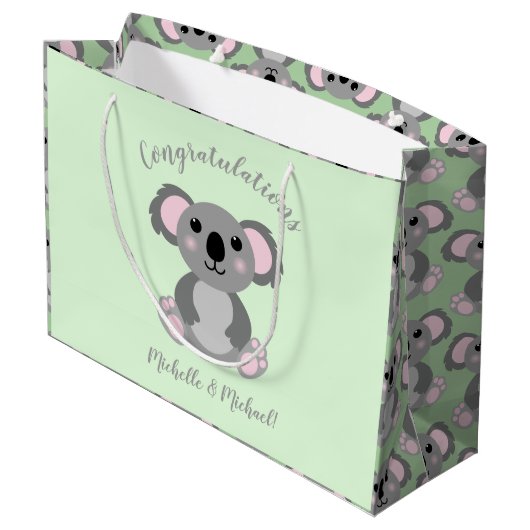 Koala Beer Baby shower Groene Genderneutraliteit Groot Cadeauzakje (Achterkant Gekanteld)