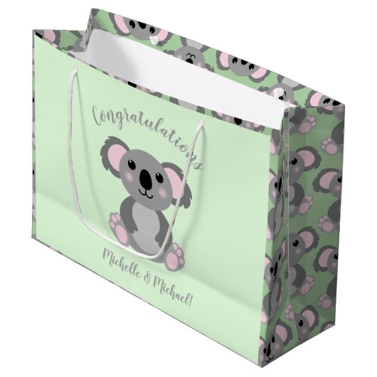Koala Beer Baby shower Groene Genderneutraliteit Groot Cadeauzakje (Voorkant Gekanteld)