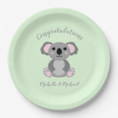 Koala Beer Baby shower Groene Genderneutraliteit Papieren Bordje (Voorkant)