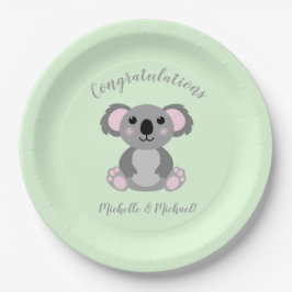 Koala Beer Baby shower Groene Genderneutraliteit Papieren Bordje