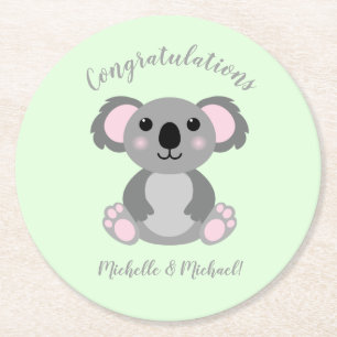 Koala Beer Baby shower Groene Genderneutraliteit Ronde Kartonnen Onderzetter
