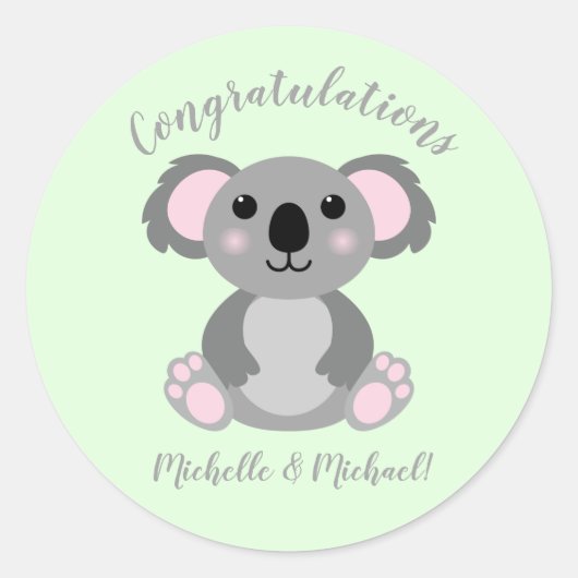 Koala Beer Baby shower Groene Genderneutraliteit Ronde Sticker (Voorkant)