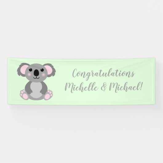 Koala Beer Baby shower Groene Genderneutraliteit Spandoek (Horizontaal)