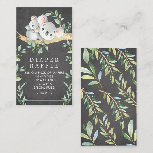 Koala Beer Baby shower Luier Raffle Ticket Informatiekaartje (Voorkant / Achterkant)