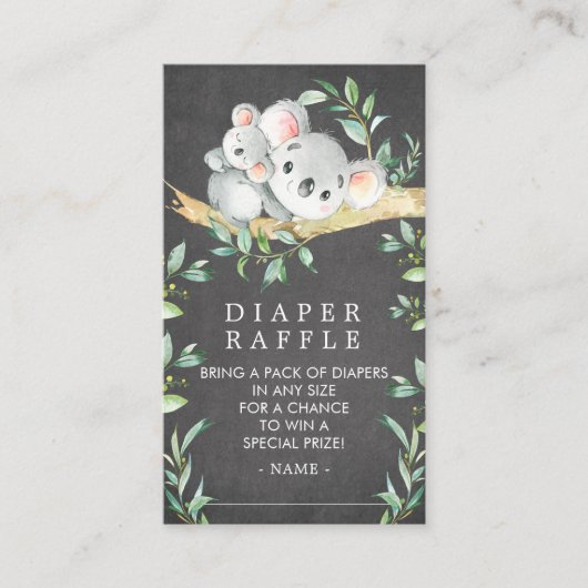 Koala Beer Baby shower Luier Raffle Ticket Informatiekaartje (Voorkant)