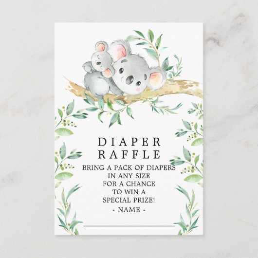 Koala Beer Baby shower Luier Raffle Ticket Informatiekaartje (Voorkant)