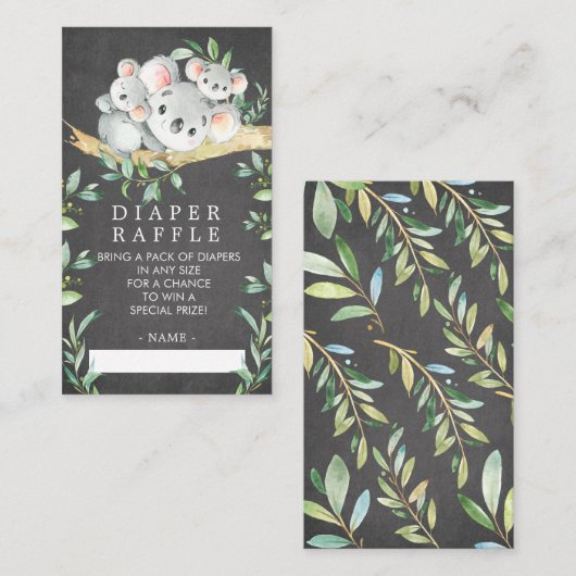 Koala Beer Baby shower Luier Raffle Ticket Informatiekaartje (Voorkant / Achterkant)