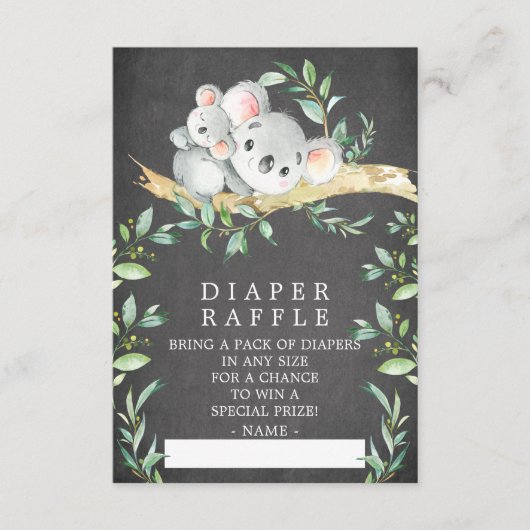 Koala Beer Baby shower Luier Raffle Ticket Informatiekaartje (Voorkant)