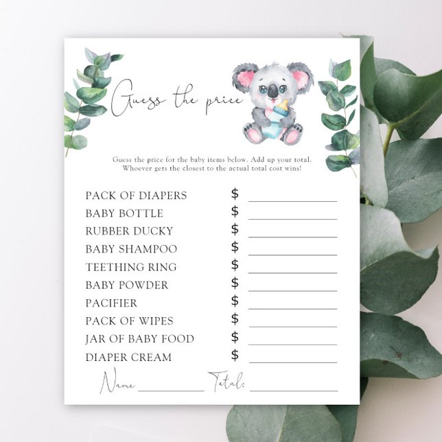 Koala beer baby shower Prijs Guess spel (Creator heeft geüpload)