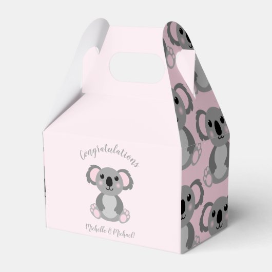 Koala Beer Baby shower Roze meisje Bedankdoosjes (Voorkant Zijde)