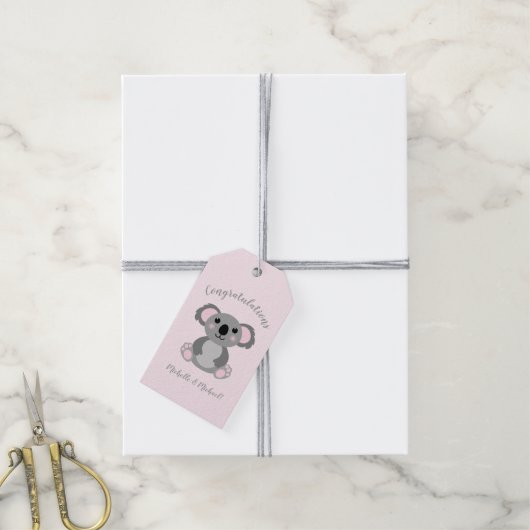 Koala Beer Baby shower Roze meisje Cadeaulabel (Met Touw)