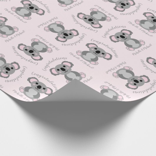 Koala Beer Baby shower Roze meisje Cadeaupapier (Hoek)