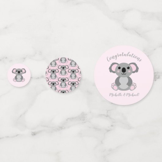 Koala Beer Baby shower Roze meisje Confetti (Achterkanten)
