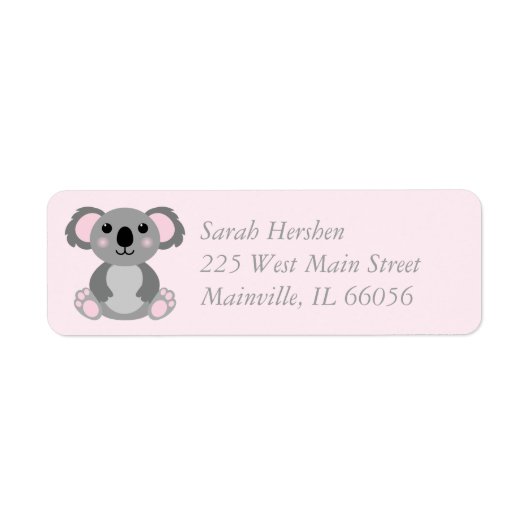 Koala Beer Baby shower Roze meisje Etiket (Voorkant)