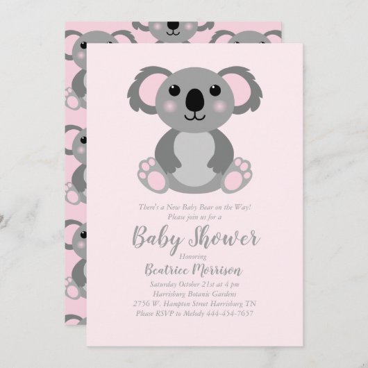 Koala Beer Baby shower Roze meisje Kaart (Voorkant / Achterkant)