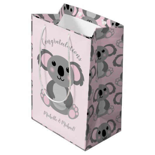 Koala Beer Baby shower Roze meisje Medium Cadeauzakje (Achterkant Gekanteld)