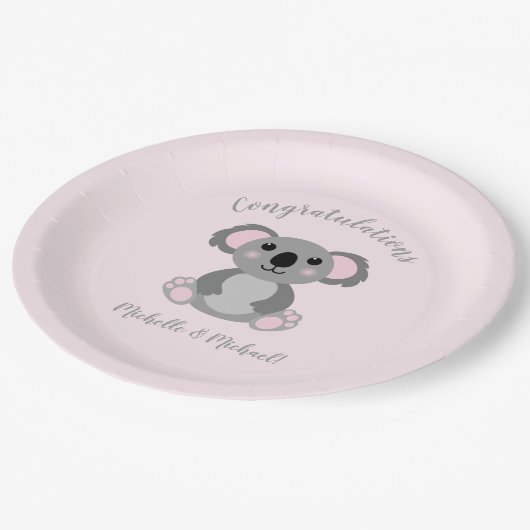Koala Beer Baby shower Roze meisje Papieren Bordje (Gekanteld)