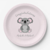 Koala Beer Baby shower Roze meisje Papieren Bordje (Voorkant)