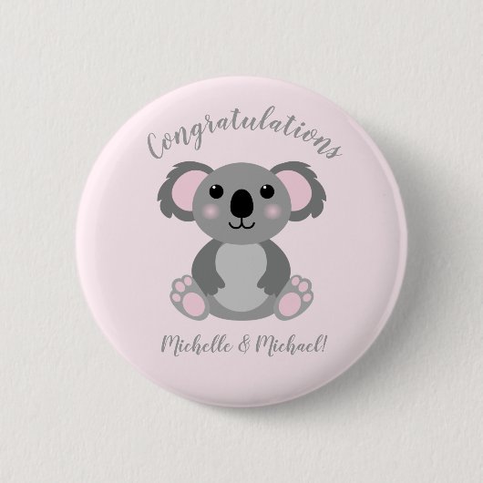 Koala Beer Baby shower Roze meisje Ronde Button 5,7 Cm (Voorkant)