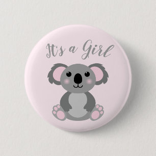 Koala Beer Baby shower Roze meisje Ronde Button 5,7 Cm