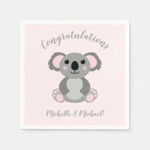 Koala Beer Baby shower Roze meisje Servet