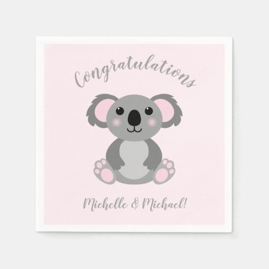 Koala Beer Baby shower Roze meisje Servet (Voorkant)