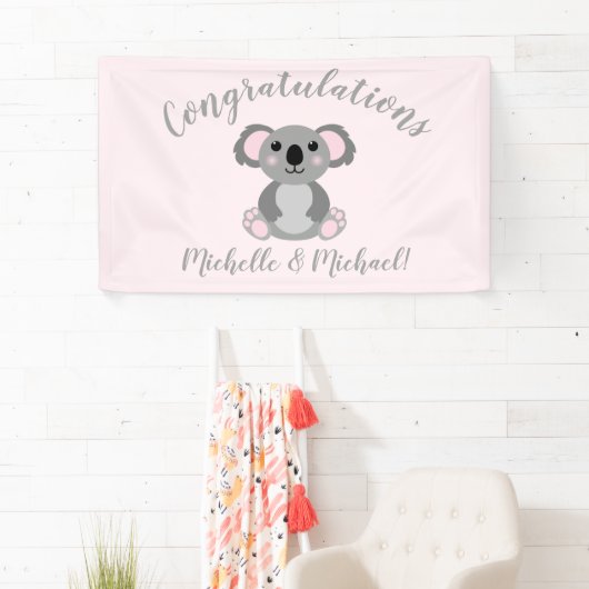 Koala Beer Baby shower Roze meisje Spandoek (Insitu)