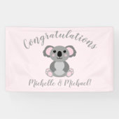 Koala Beer Baby shower Roze meisje Spandoek (Horizontaal)