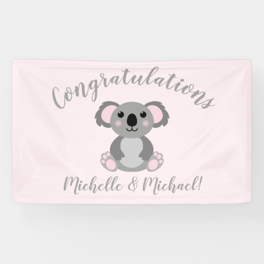 Koala Beer Baby shower Roze meisje Spandoek (Horizontaal)
