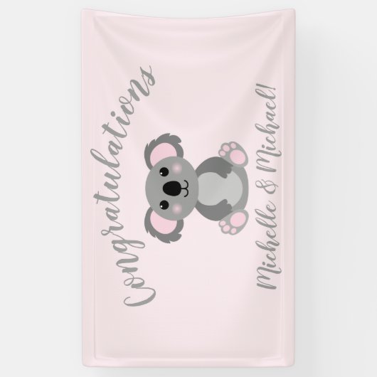 Koala Beer Baby shower Roze meisje Spandoek (Verticaal)