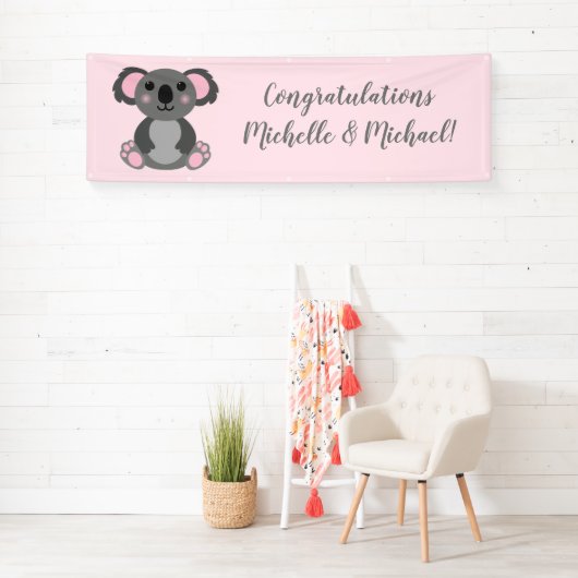 Koala Beer Baby shower Roze meisje Spandoek (Insitu)