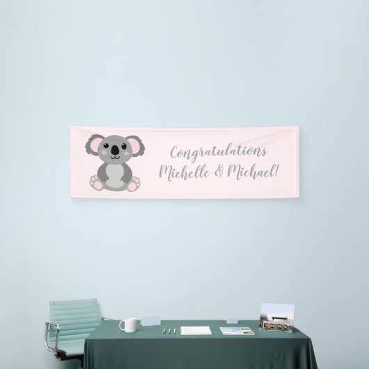 Koala Beer Baby shower Roze meisje Spandoek (Beurs)