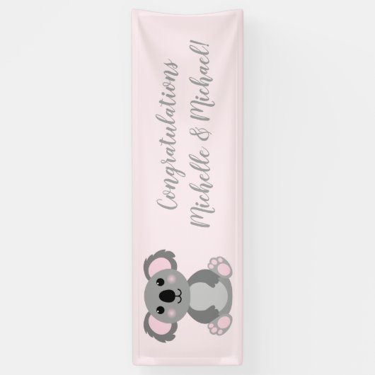 Koala Beer Baby shower Roze meisje Spandoek (Verticaal)