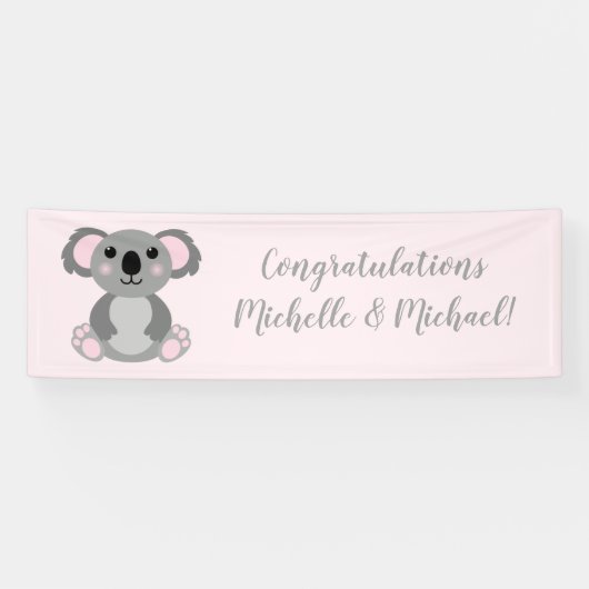 Koala Beer Baby shower Roze meisje Spandoek (Horizontaal)