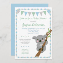 Koala Beer Baby shower Uitnodiging Blauwe Munt Boy