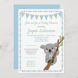 Koala Beer Baby shower Uitnodiging Blauwe Munt Boy