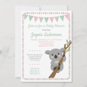 Koala Beer Baby shower Uitnodiging Roze Mint Girls (Voorkant)