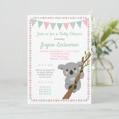 Koala Beer Baby shower Uitnodiging Roze Mint Girls (Staand voorkant)