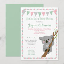 Koala Beer Baby shower Uitnodiging Roze Mint Girls