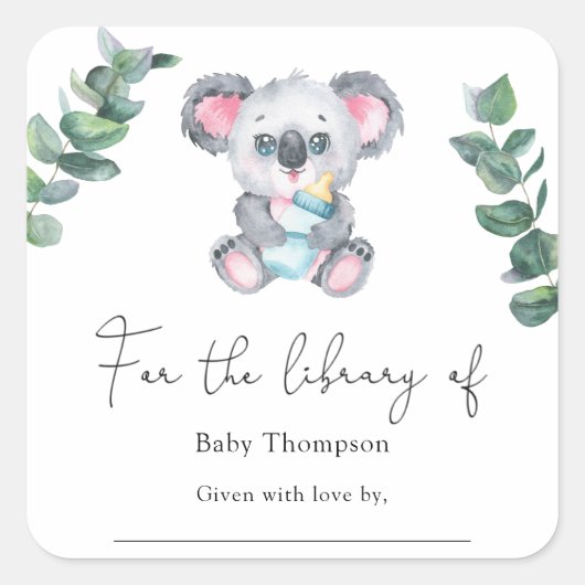 Koala Beer - Baby showers boekenplank Vierkante Sticker (Voorkant)