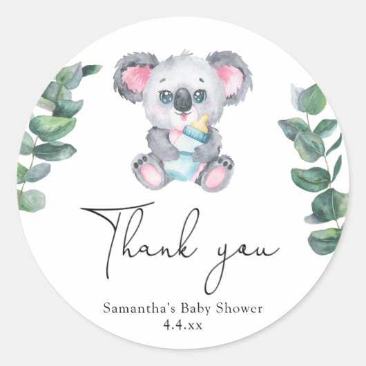 Koala beer bedankt babyshower ronde sticker (Voorkant)