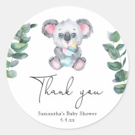 Koala beer bedankt babyshower ronde sticker