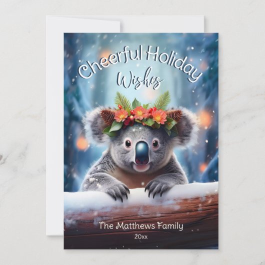 Koala Beer Besneeuwd Winter Woud Vrolijke Kerstmis Feestdagenkaart (Voorkant)