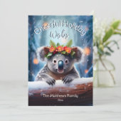 Koala Beer Besneeuwd Winter Woud Vrolijke Kerstmis Feestdagenkaart (Staand voorkant)