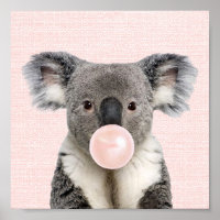 KOALA BEER BLAAT EEN ROZE KAUWGOM POSTER