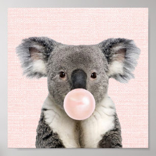 KOALA BEER BLAAT EEN ROZE KAUWGOM POSTER