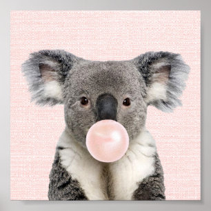 KOALA BEER BLAAT EEN ROZE KAUWGOM POSTER