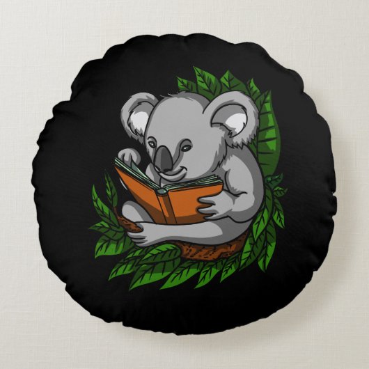 Koala Beer Book Reading Lover Cute Animal Rond Kussen (Voorkant)