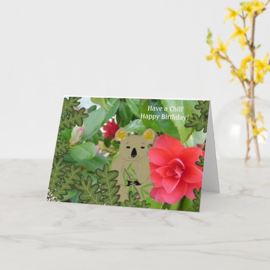 Koala Beer Chill Birthday Kaart (Gele Bloem)